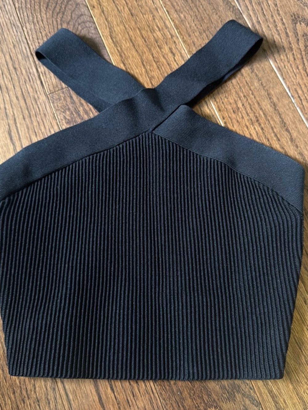 Babaton Black Ribbed Halter Crop Top